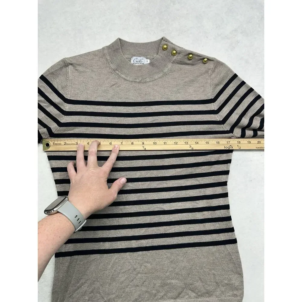 Cielo Sweater Womens M Black Tan Stripe Mockneck Top Dainty Preppy Viscose - Picture 5 of 8